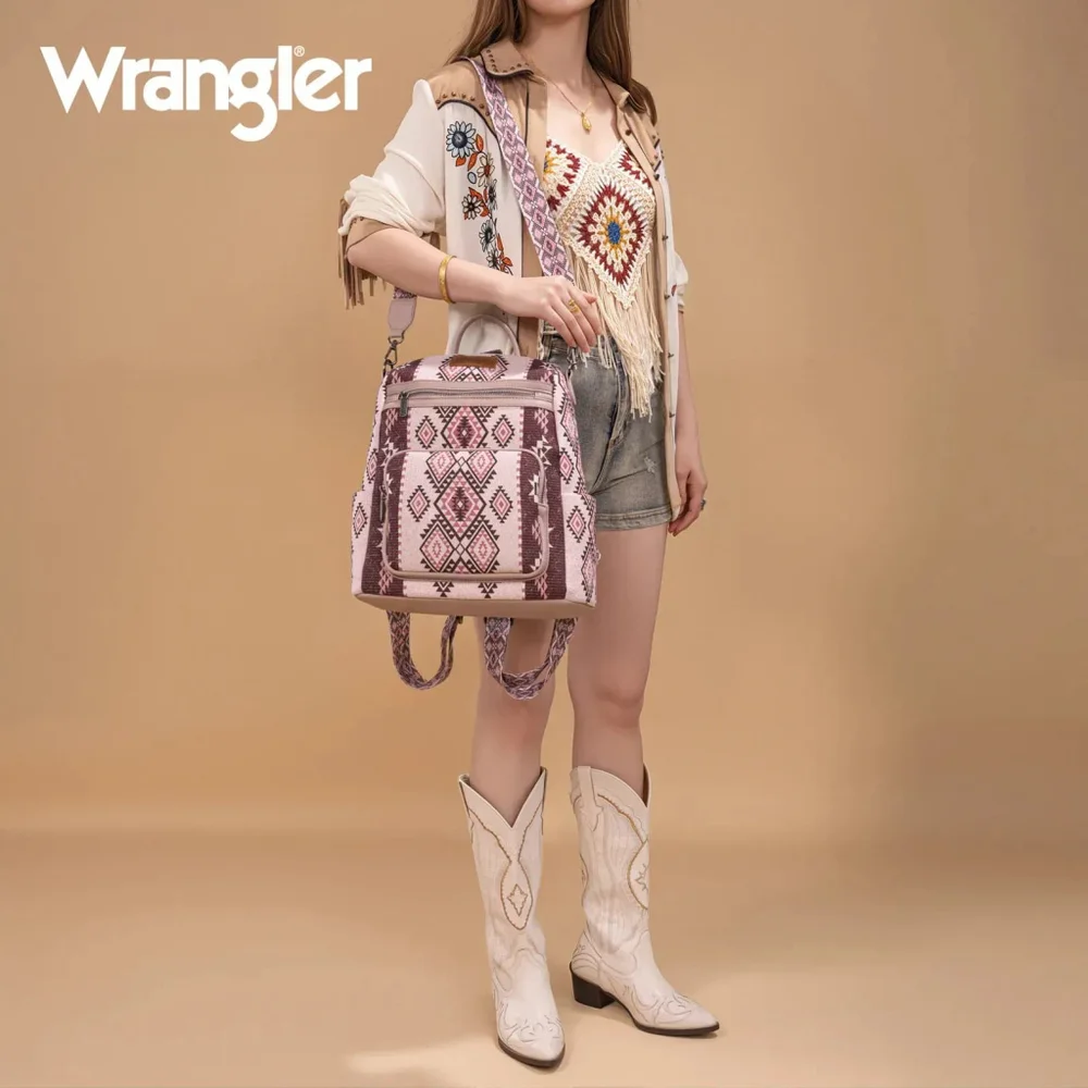 Wrangler Aztec Print Backpack/Crossbody -Pink